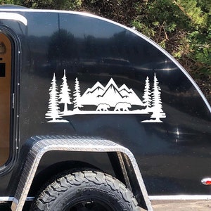 Mountains Bears Forest Scene Vinyl Decal V2 - Camper RV Travel Trailer ...