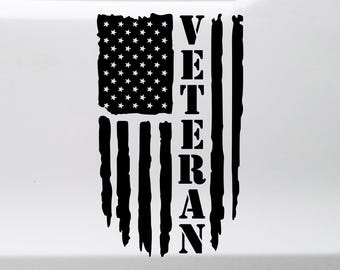 Distressed US Flag Veteran V2 Vinyl Decal Military Patriotic Car Truck Sticker