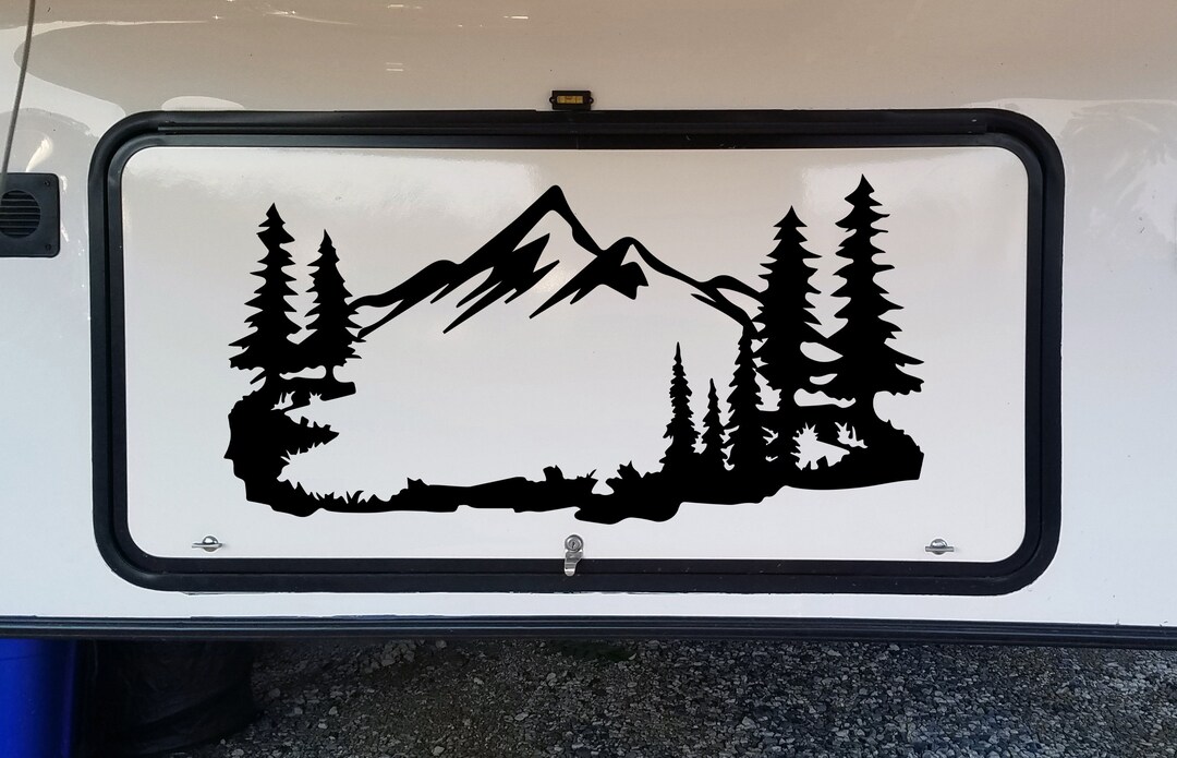 Mountain Forest Scene Vinyl Decal V10 - RV Camper Graphics - Die Cut ...