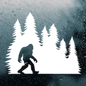 Bigfoot in Tree Line Vinyl Decal V19 | Sasquatch Pine Trees | Die Cut Sticker