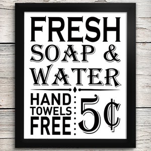 Fresh Soap & Water 5 cents 8 x 10 Art Print | Print Only | Vintage Bathroom Wall Decor Restroom