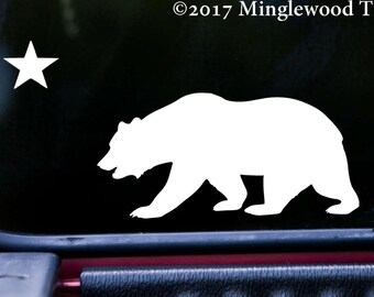 California Bear with Star Vinyl Decal - Grizzly Bear Flag - Die Cut Sticker