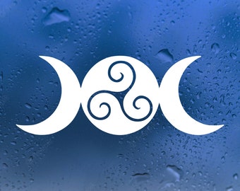 Triple Moon Goddess Symbol Vinyl Decal V3 - Triskelion Wiccan Phase - Die Cut Sticker