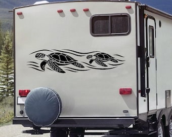 Sea Turtles RV Camper Decal - Beach Ocean Waves Vinyl Graphic