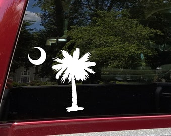 Palmetto Tree with Crescent Moon Vinyl Decal  - South Carolina Flag - Die Cut Sitcker