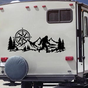Bigfoot Decal: Mountains, Compass, Sasquatch - RV, Car, and Camping Decor