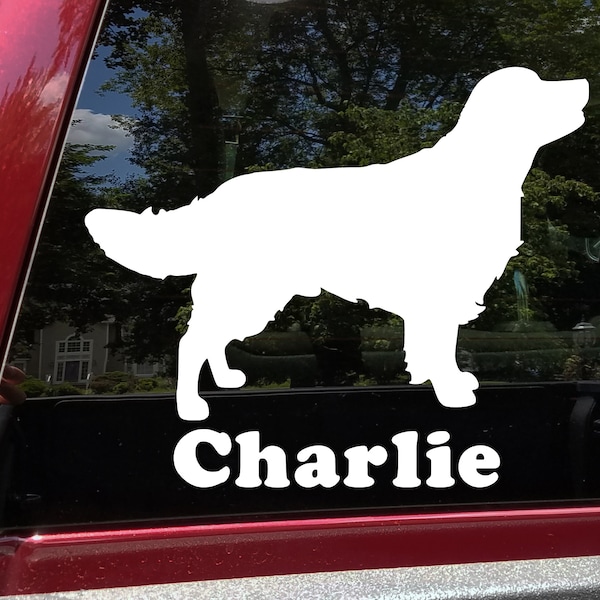 Golden Retriever with Personalized Name Vinyl Decal V2 - Dog Puppy Profile Silhouette - Die Cut Sticker