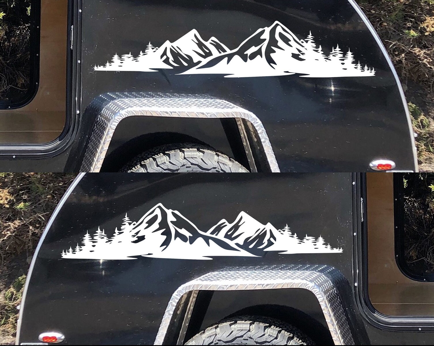 Mirrored Mountain Vinyl Decal Pair Truck Camper RV Forest Adventure ...