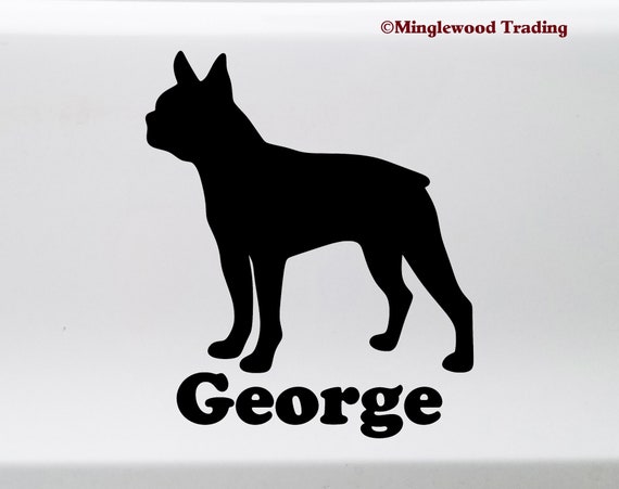 Boston Terrier With Personalized Name V3 Vinyl Sticker | Etsy