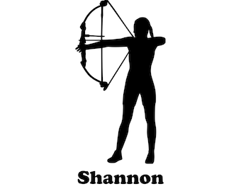 Archer with Personalized Name Vinyl Decal Sticker - Female Bow Arrow Compound