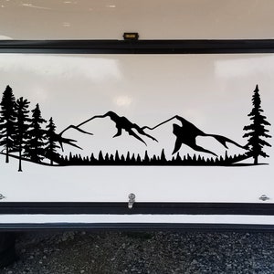 Mountains Forest Scene Vinyl Decal V1 - Camper RV Travel Trailer Graphics 4x4 - Die Cut Sticker