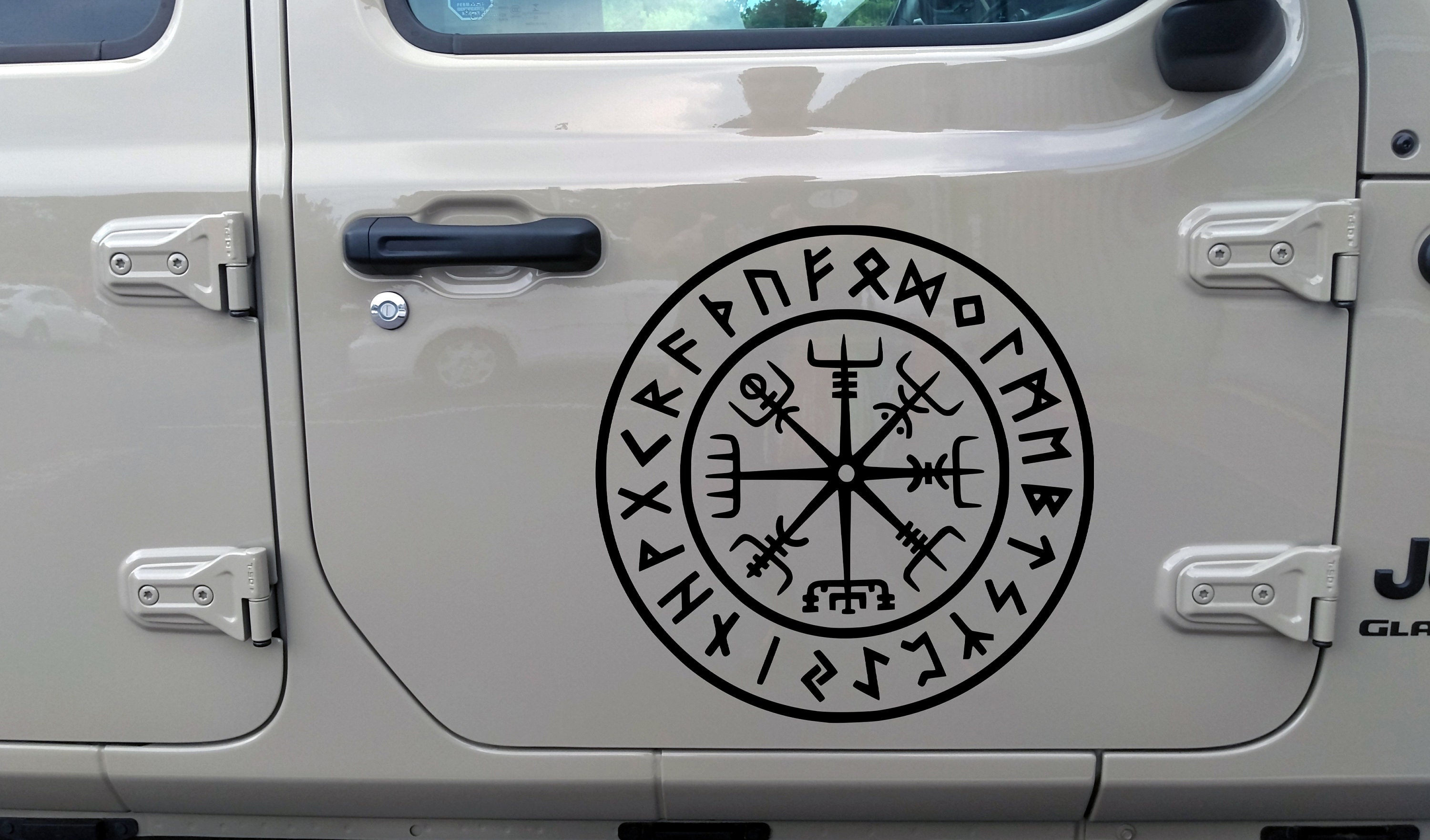 Viking Compass V9 in Runic Circle Vinyl Decal - Nordic Runes Waypost Sign - Die Cut Sticker