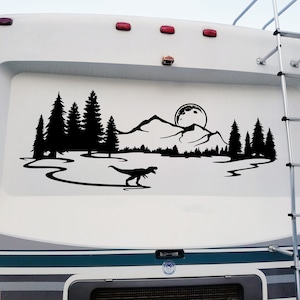 T-Rex Moon Stars Scene Vinyl Decal V2 - Dinosaur Tyrannosaurus Rex RV Graphics - Die Cut Sticker