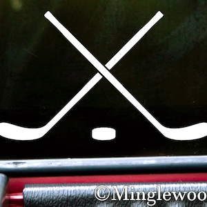Crossed Hockey Sticks with Puck - Vinyl Decal Sticker - Ice Roller Team