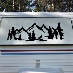 Wolf Mountain Forest Scene - Camper RV Graphics Travel Trailer - Die Cut Sticker