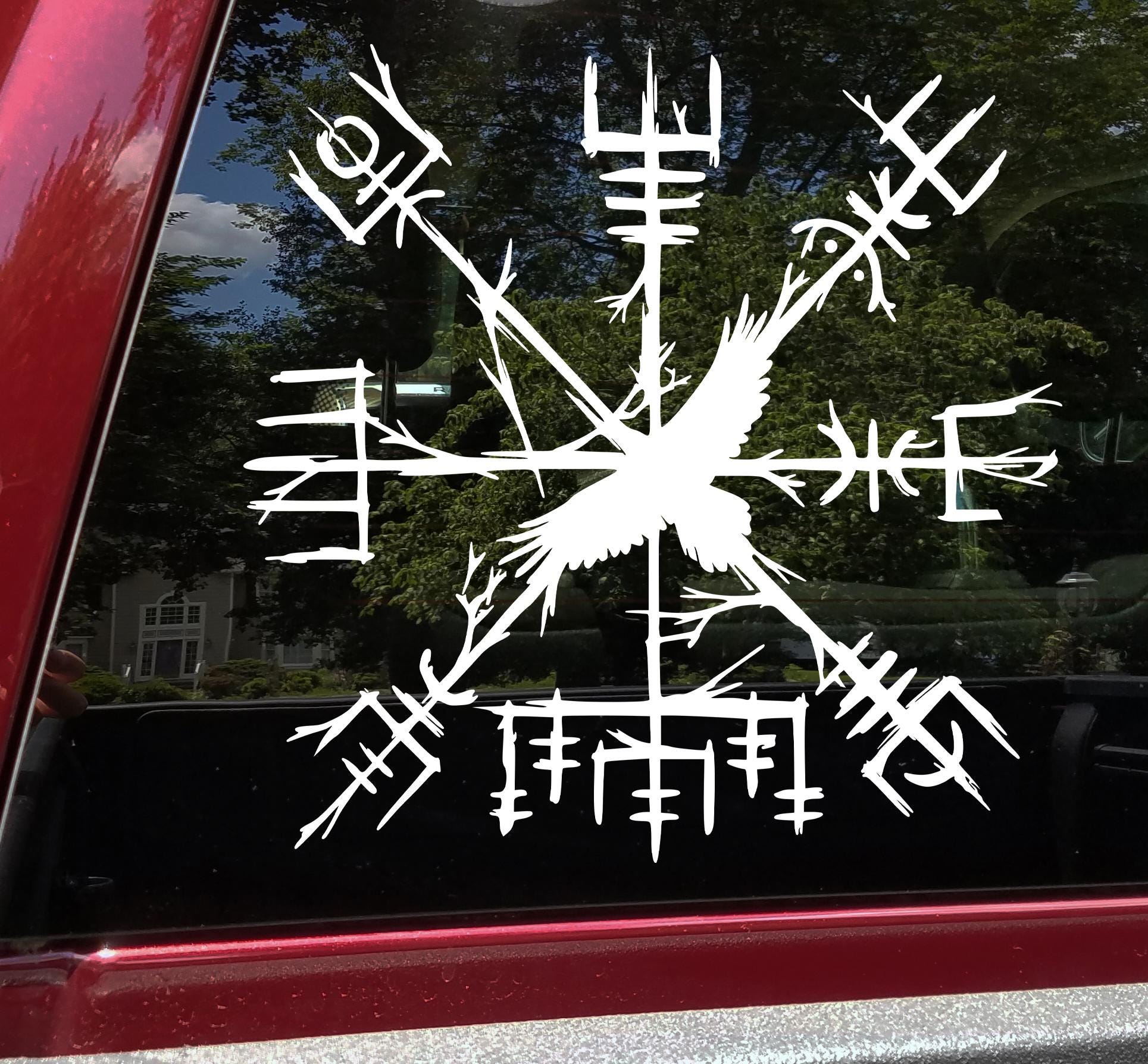 WickedGoodz Vegvísir Viking Compass Decal - 4x4 Inch Orange Vinyl Bumper/Window Sticker - View #10