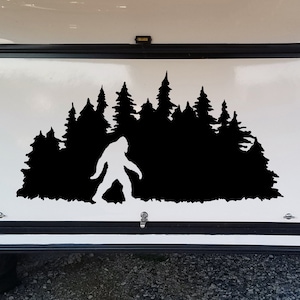 Bigfoot in Treeline V5 Vinyl Decal - Pine Trees Forest PNW Sasquatch - Die Cut Sticker