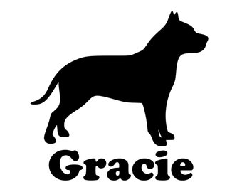 Pit Bull with Personalized Name Vinyl Decal Sticker - American Staffordshire Terrier Pitbull Pittie