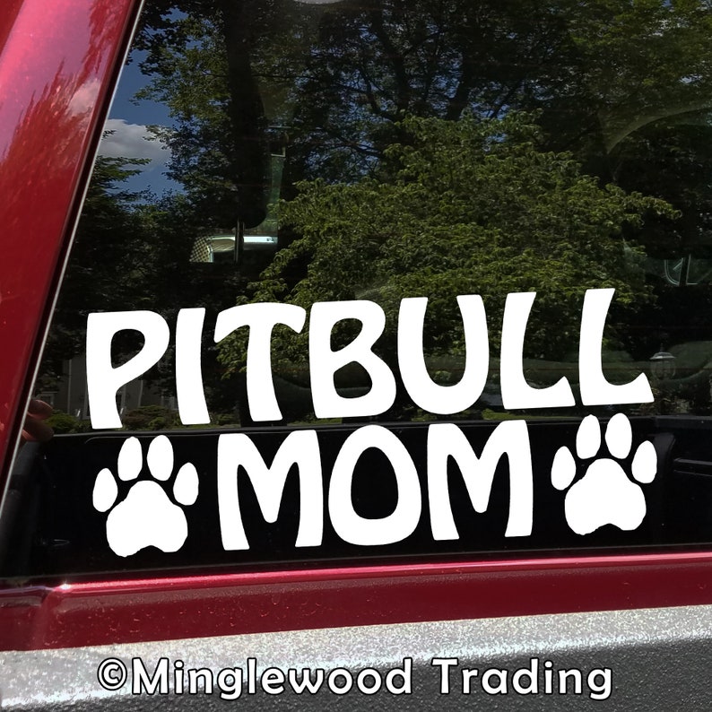 EZSTIK Pitbull Mom Vinyl Sticker – 8.5 Inch Wide, American Bully/Tri – Car Decal #H333