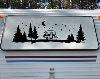 Travel Trailer Moon Scene | Custom Vinyl Decal Stickers | RV Camper Stars Moon