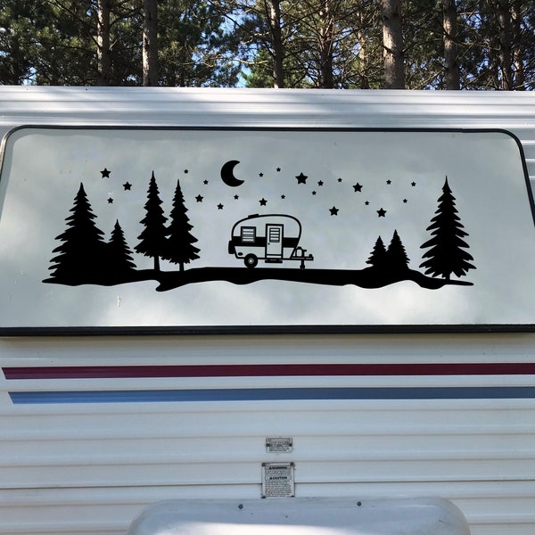 Travel Trailer Moon Scene | Custom Vinyl Decal Stickers | RV Camper Stars Moon