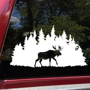 Moose in Treeline Vinyl Decal - RV Camper Graphics Travel Trailer - Die Cut Sticker