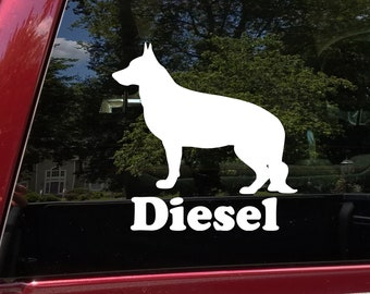 German Shepherd with Personalized Name Vinyl Decal V2 - Dog Puppy GSD - Die Cut Sticker