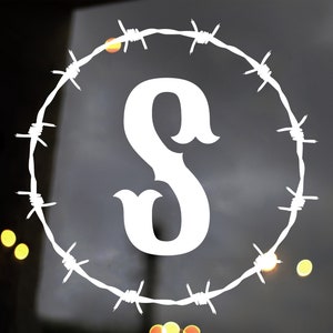 Barbed Wire Monogram Vinyl Decal - Country Western Circle - Die Cut Sticker