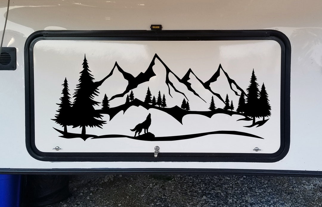 Wolf Mountains Forest Scene Vinyl Decal V7 - Wolfpack Howling RV Travel ...