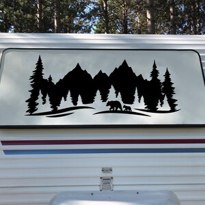 Bears Forest Trees Scene V1 Vinyl Decal - RV Camper Graphics Travel Trailer - Die Cut Sticker