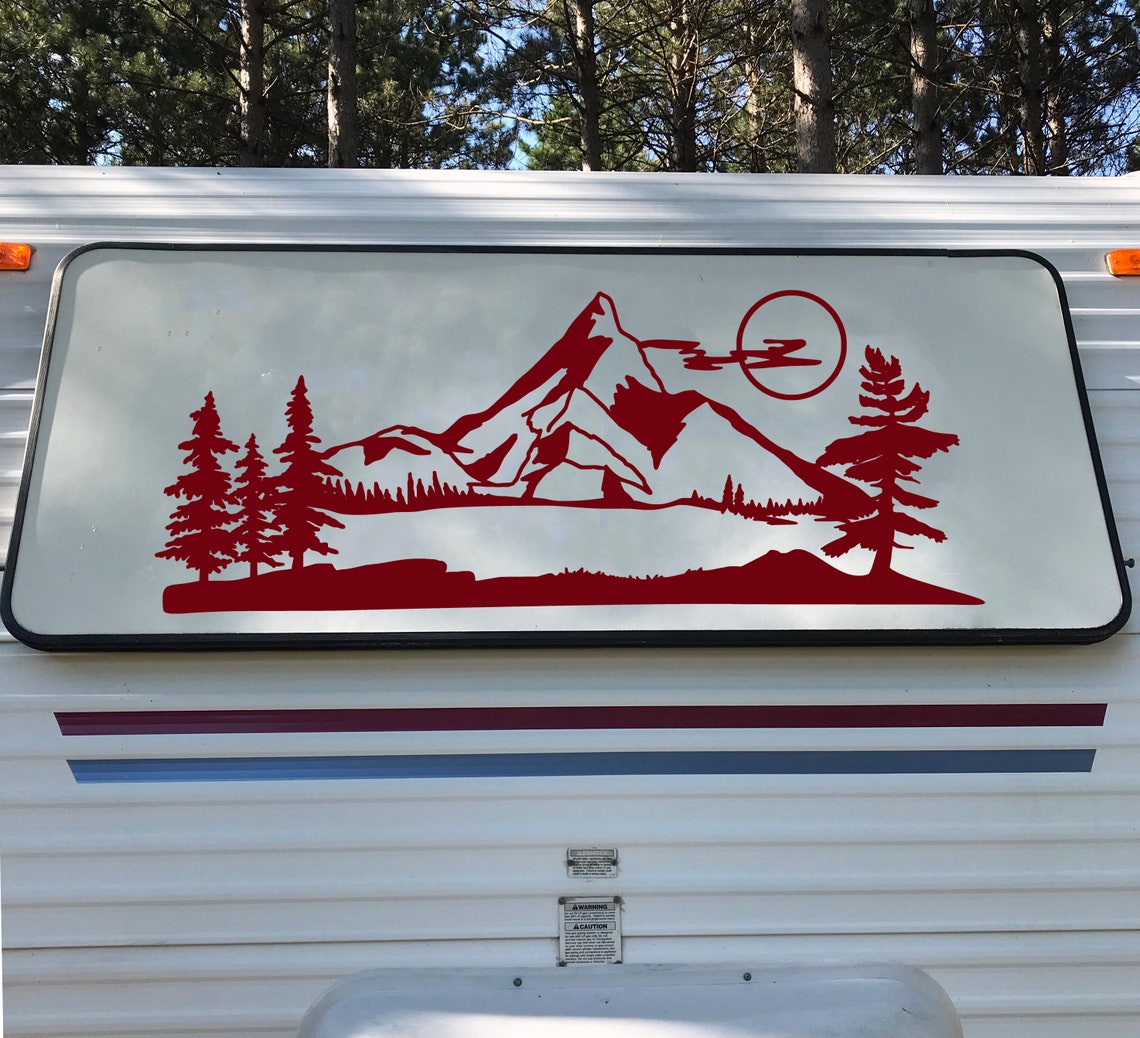 Mountains & Moon Vinyl Decal V2 | Forest RV Camper Graphic Travel ...