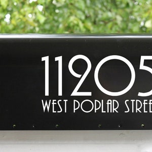 Set of 2 Modern Contemporary Mailbox Numbers with Street Name Vinyl Decals - Art Deco - Home House Office Address - PLZ