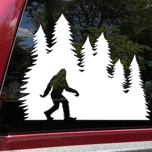 Bigfoot in Tree Line Vinyl Decal V20 | Sasquatch Pine Trees | Die Cut Sticker