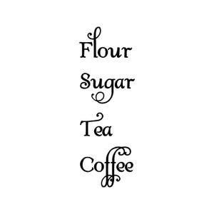 Set of 4 Canister Labels Vinyl Stickers - Flour Tea Sugar Coffee - Kitchen Organization - Die Cut Decals - Swash