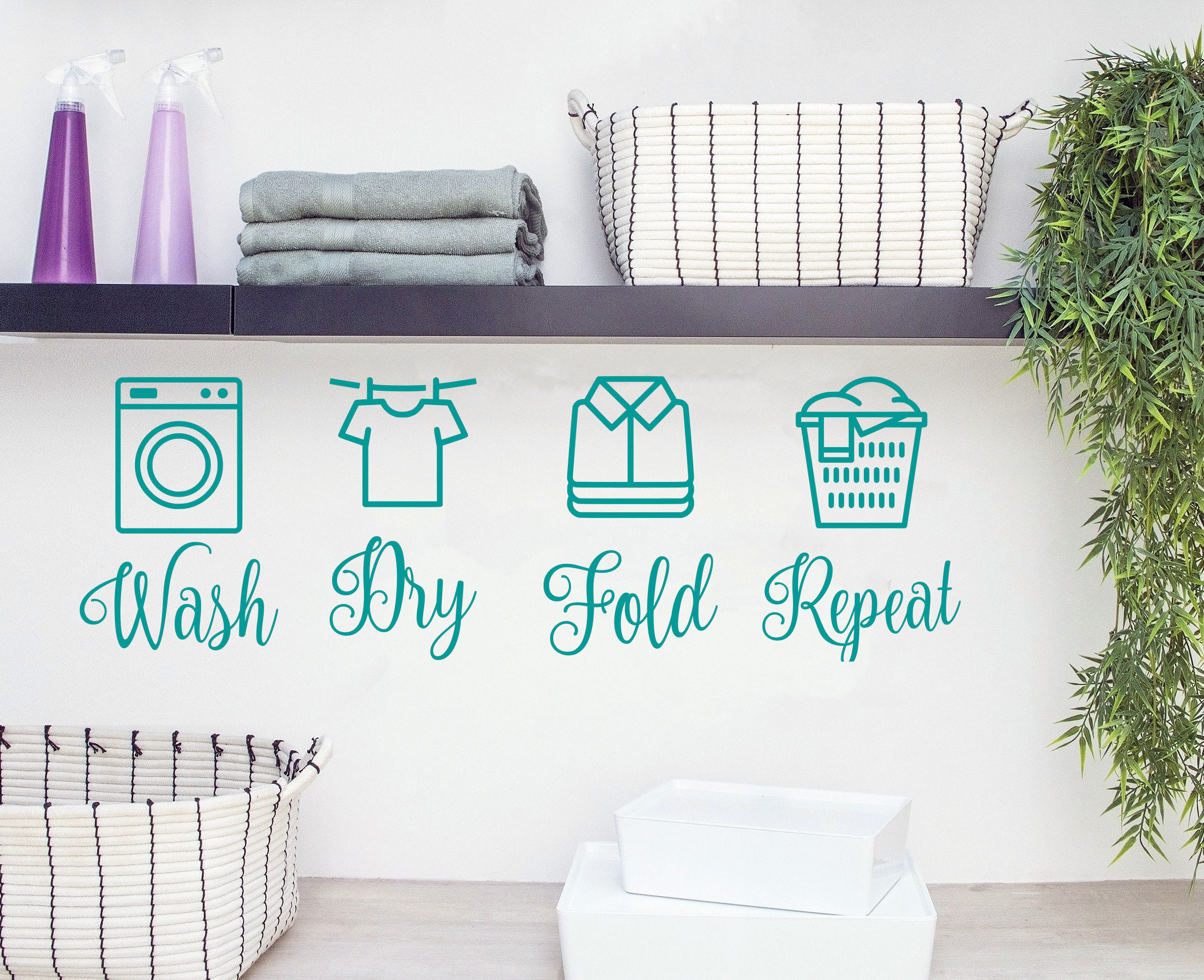 Wash Dry Fold Repeat Vinyl Decals - Laundry Room - Die Cut Stickers - Etsy