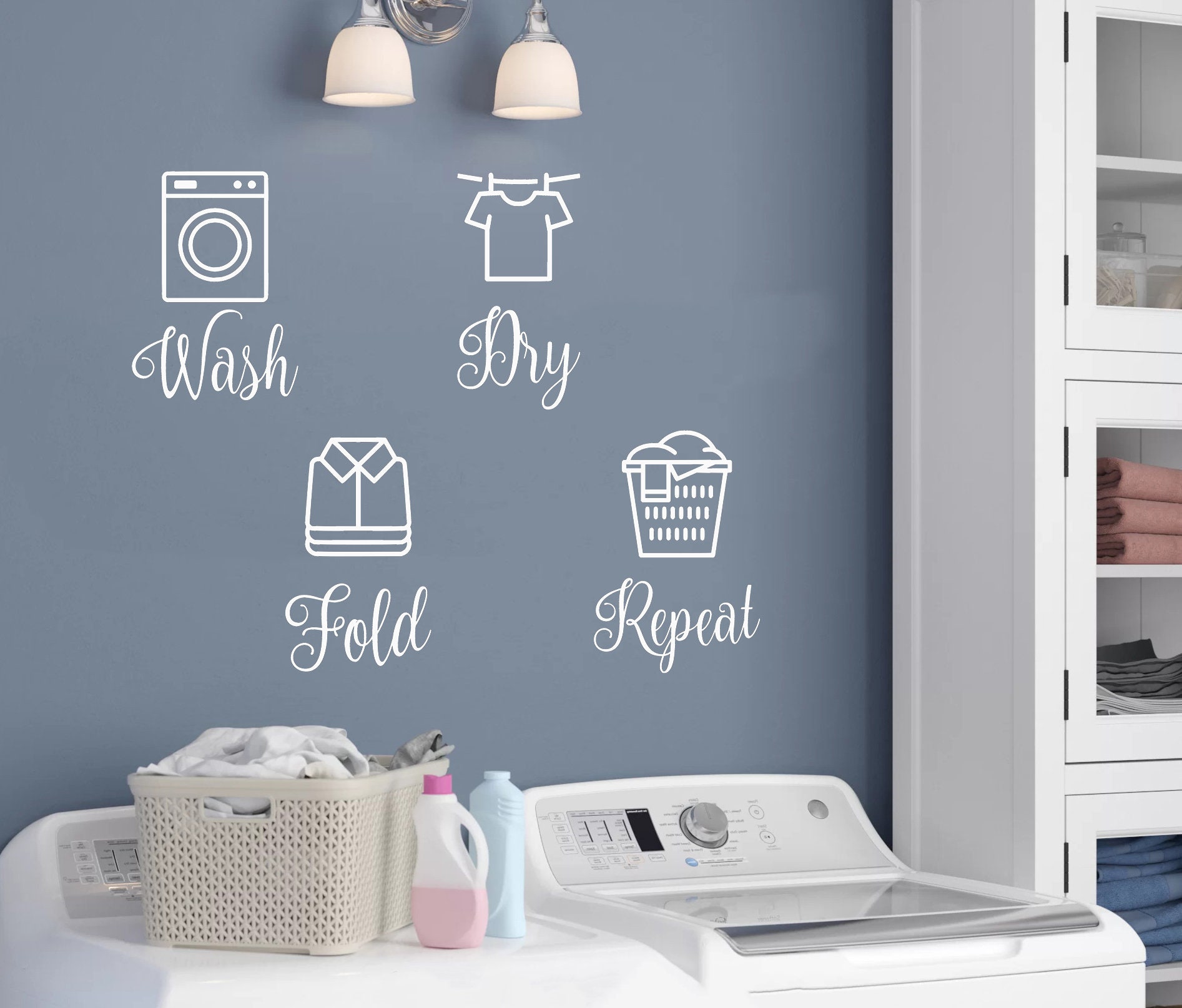 Wash Dry Fold Repeat Vinyl Decals - Laundry Room - Die Cut Stickers - Etsy