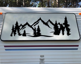 Mountain Forest Scene V9 - Camper RV Graphics Travel Trailer - Die Cut Sticker