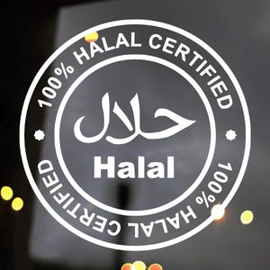 White Halal Sticker 100% Halal Certified Vinyl Decal | Storefront Window Arabic Muslim ...
