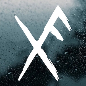 May include: White graphic of the letters X and F, with a brush stroke style. The design is set against a dark, water-droplet background. The X is formed by two intersecting lines, and the F has a distinctive top.