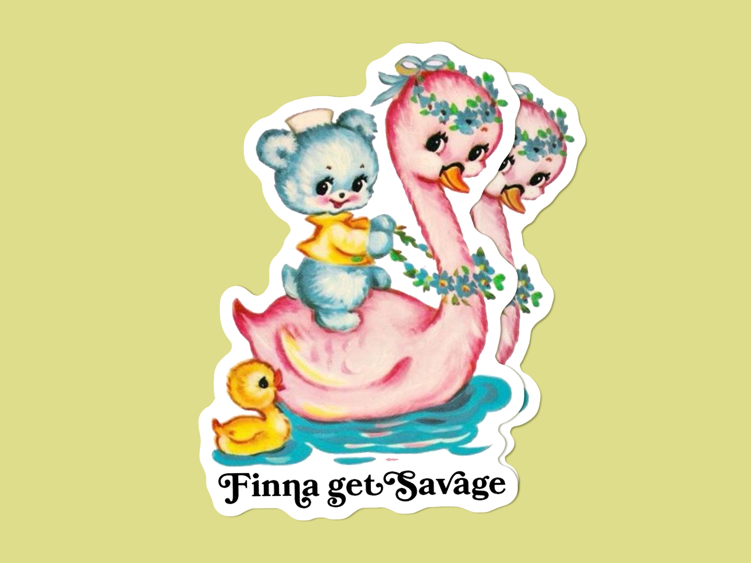 2-pack Cute Bear Duck Die Cut Stickers Finna Get Savage Vinyl Decals Gifts  Under 10 