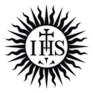 Society of Jesus IHS Vinyl Decal – Catholic Jesuit Symbol Sticker – Sunburst Christogram – 6" to 22.5" Sizes – Waterproof Religious Decor