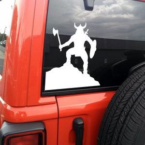 Viking Barbarian Berserker on Rock Vinyl Decal - Shield Axe Sword Norse - Die Cut Sticker