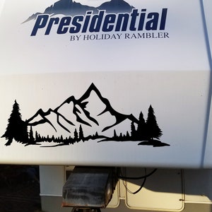 Mountains Forest Scene Vinyl Decal V4 - Camper RV Travel Trailer ...