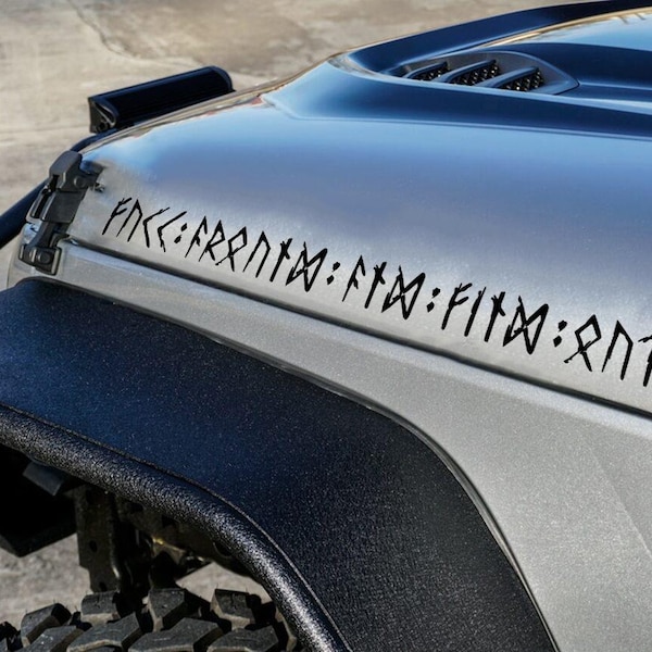FAFO written out in Distressed Runes V2 Futhark Viking Norse Celtic Vinyl Sticker Decal for Jeep Truck Hood