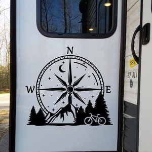 Compass Rose Mountain Bike Mountains Vinyl Decal V1 - Forest Scene Graphics - Die Cut Sticker