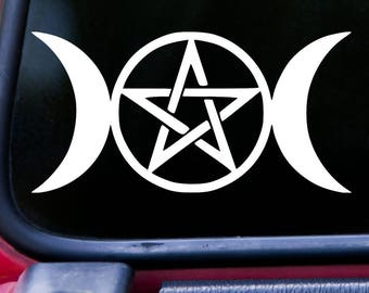 Triple Moon Vinyl Decal - Goddess Neopagan Wicca Occult - Die Cut Sticker