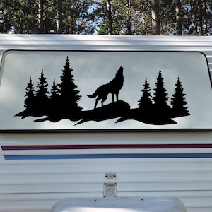 Wolf Howling Forest Scene V2 - Camping RV Truck 4x4 Graphics - Die Cut Sticker