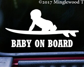 Baby On Board Surfboard | Custom Vinyl Decal Sticker | Surfing Wave Kid | 20+ Color and Size Options