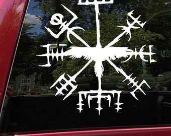 Viking Compass Vegvisir V2 Raven Vinyl Decal – Norse Celtic Symbol – Odin Guidance Protection Design