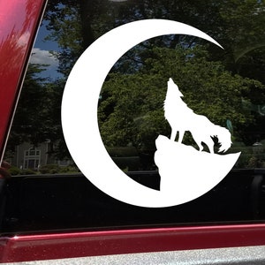 Howling Wolf in Crescent Moon Vinyl Decal - Die Cut Sticker